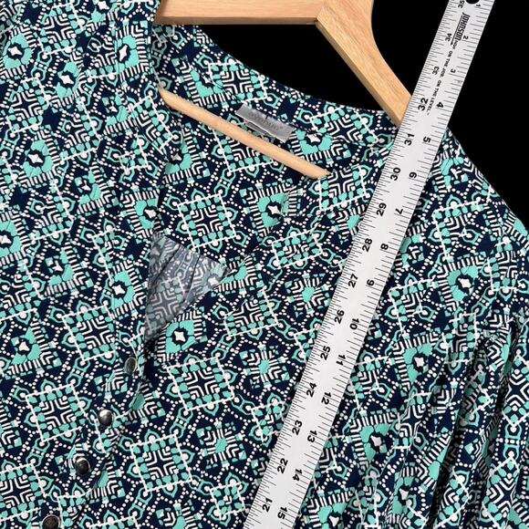 Womens Avenue Tunic Top Blue Teal Geo Print Sz 26 28 Boho Stretch - Picture 3 of 8
